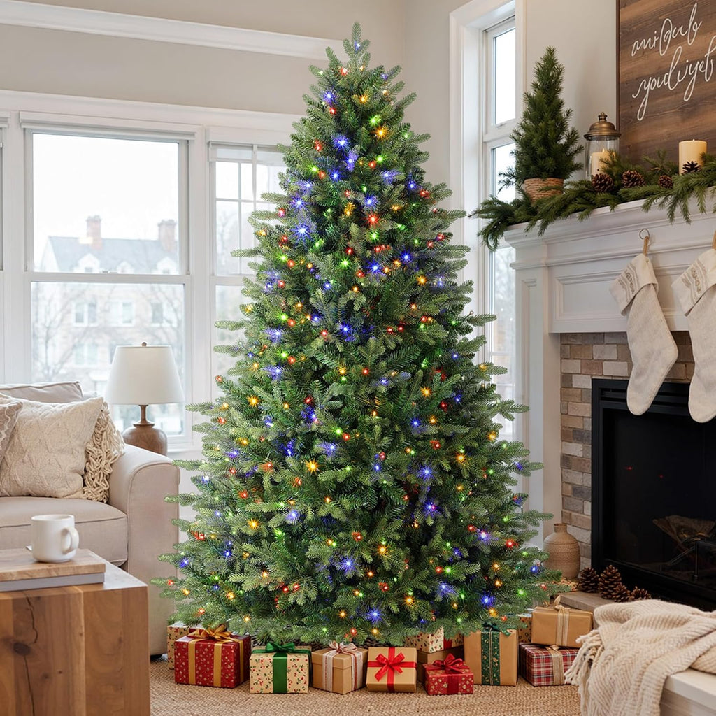 Alupssuc 7ft Prelit Artificial Full Hinged Christmas Tree with Color Lights