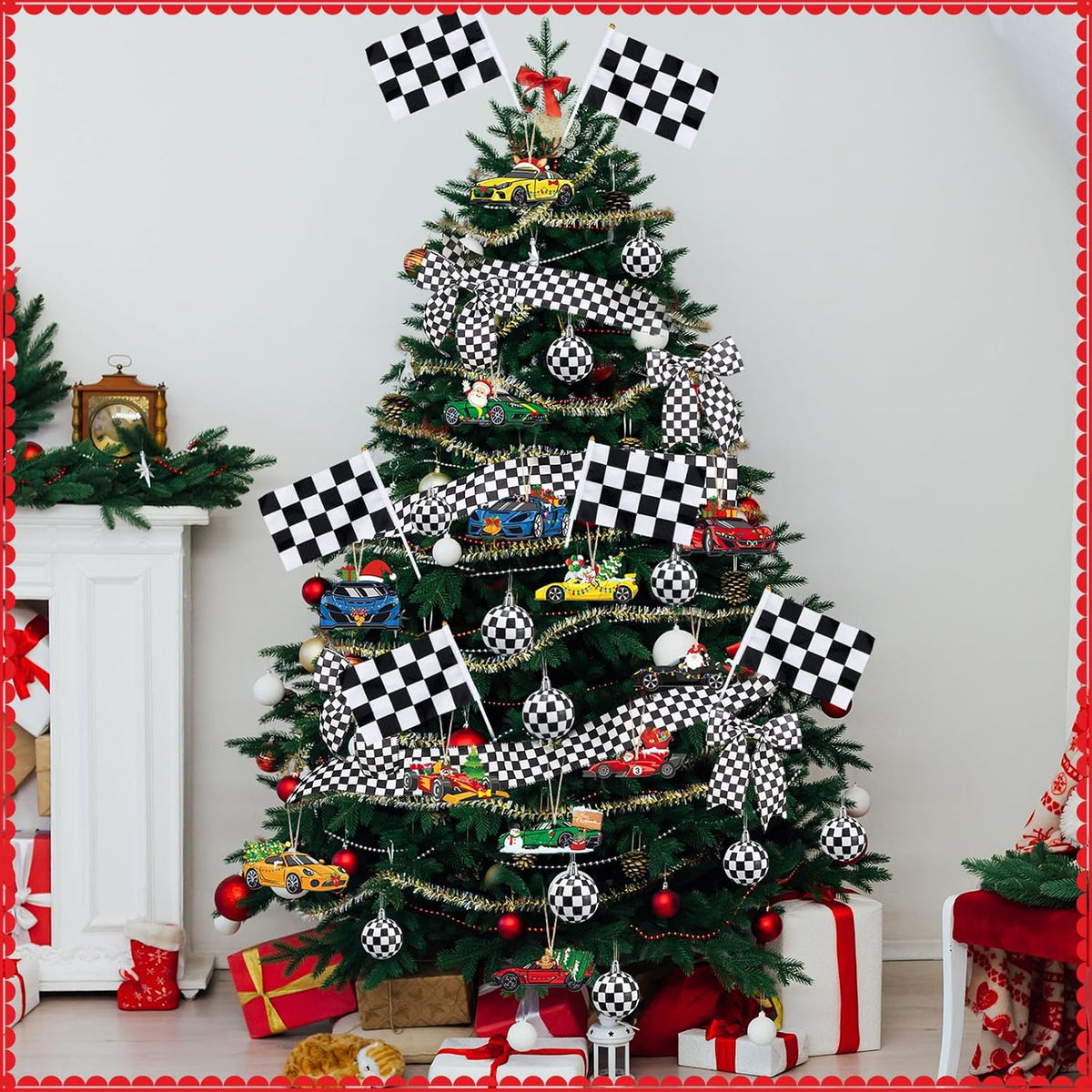 syhood 46 pcs black white race car theme, package contents