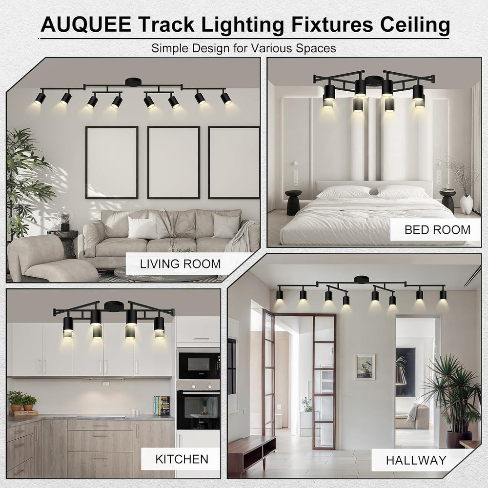 AUQUEE 8 Light Track Lighting Fixtures Ceiling, Matte Black Kichen Track Ligh...