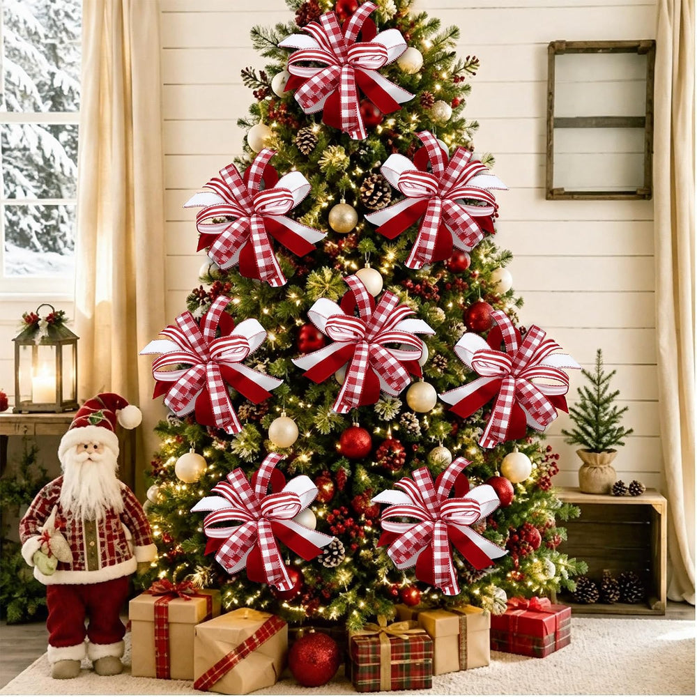 Liliful 8 Pack Red White Candy Christmas Tree Bow Ornaments 10x10 Inch