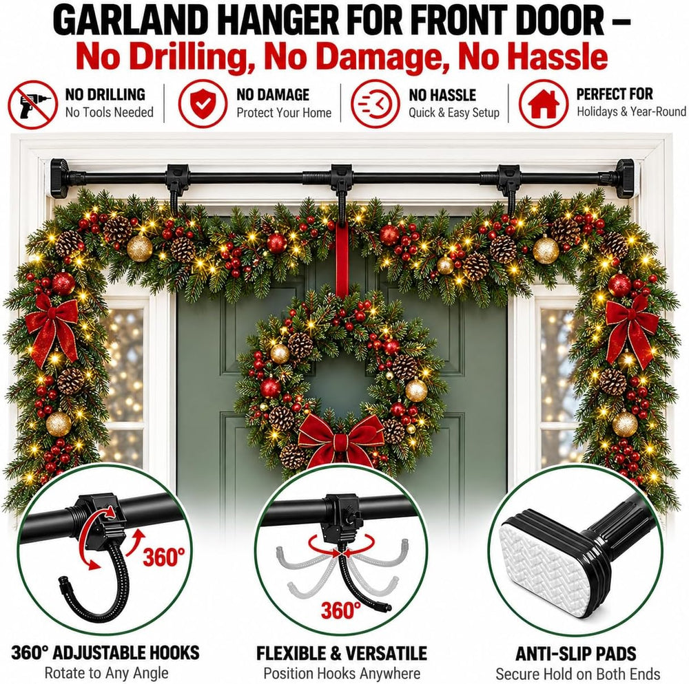 Garland Hanger for Front Door, Large Adjustable Front Door Garland Hanger