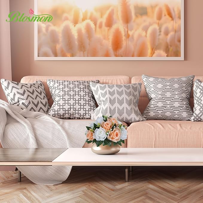 BLOSMON Rose Flower Balls Centerpieces: 6pcs 9.5 Inch Peach Fuzz Fake Flowers Kissing Balls Decor Artificial Wedding Floral Arrangements Silk Bouquet with Base Home Party Room Table DIY Decorations