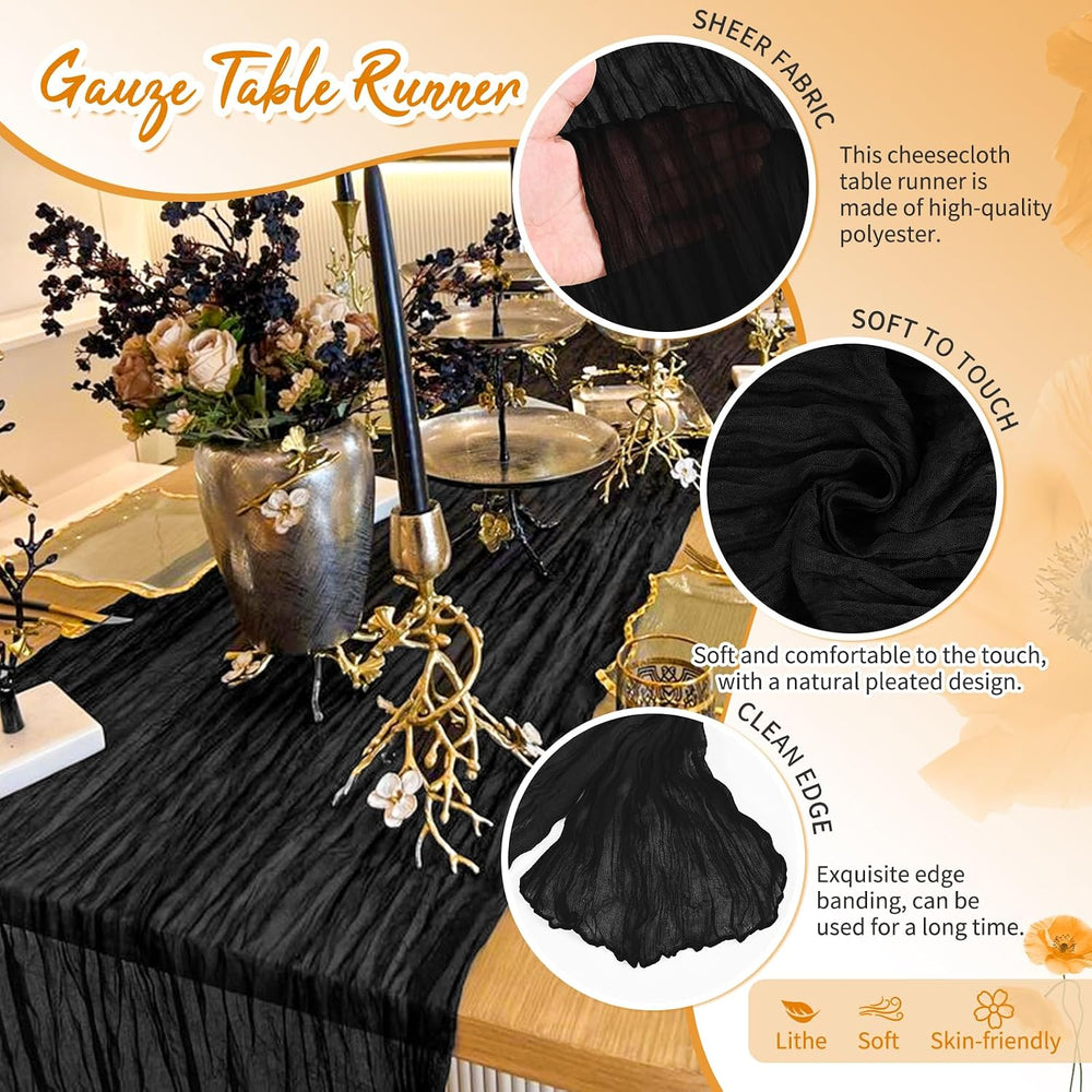 30 Pack Black Cheesecloth Table Runner 17x108 Inches Boho Home Decor
