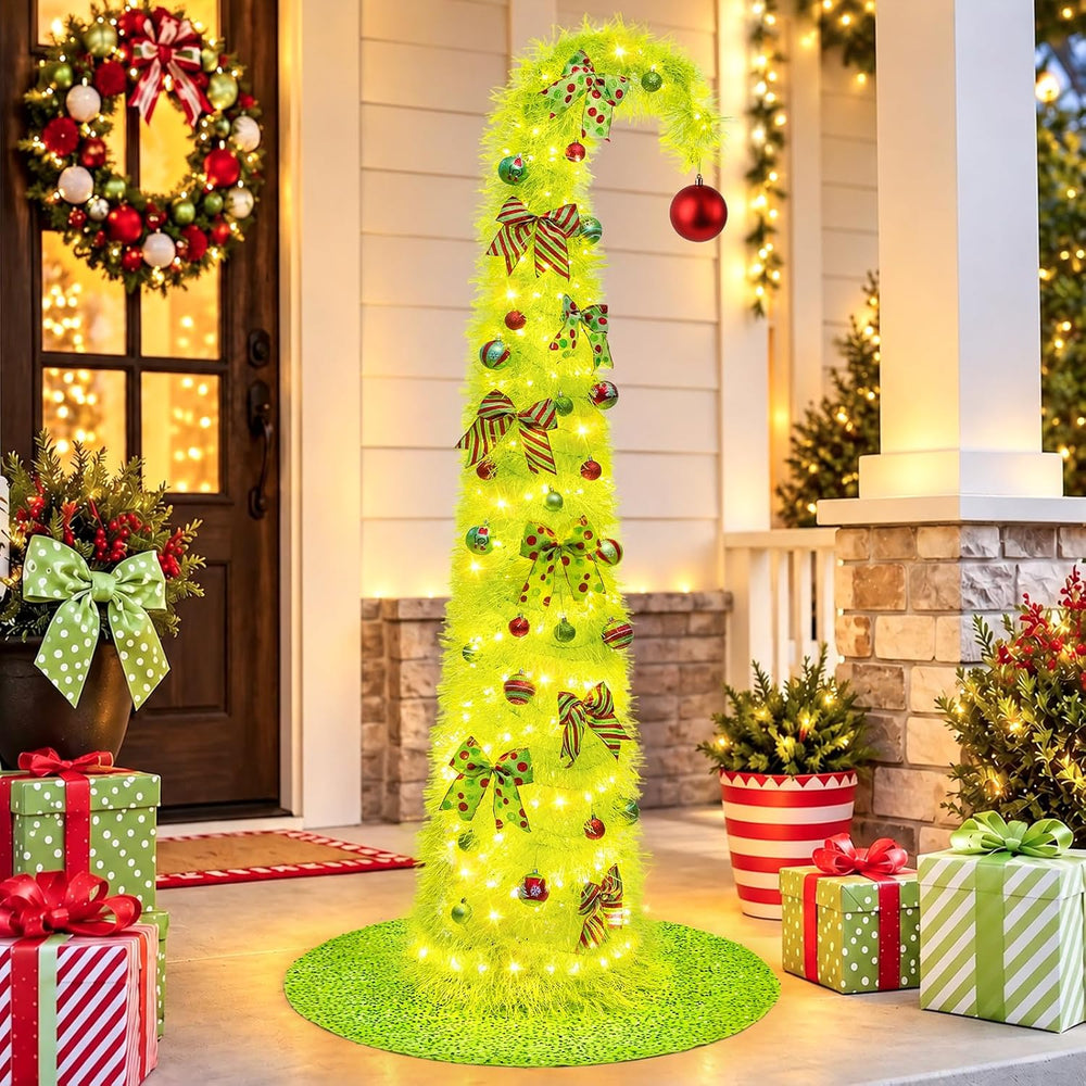 6FT Whimsical Pop-Up Christmas Tree with Lights Tree Skirt for Decorations