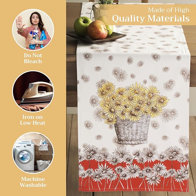 Maison d' Hermine Table Runner 100% Cotton Double Layer Table Runners 108 inches Long for Thanksgiving Christmas Decorations Home Kitchen Dining Party Wedding (Bagatelle, 14.5" x 108")