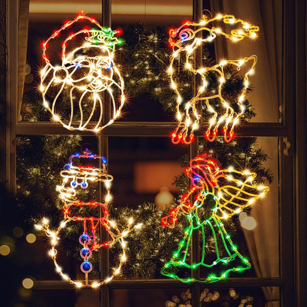200l19'' 4 pack christmas window silhouette lights decorations, close-up detail