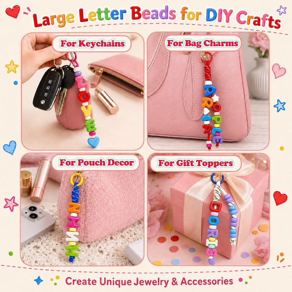 Kasmena 460Pcs Chunky Large Letter Beads DIY Keychain & Bracelet Making Kit