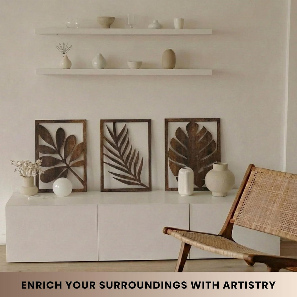 qmmp modern wooden wall sculptures - set of showing dimensions