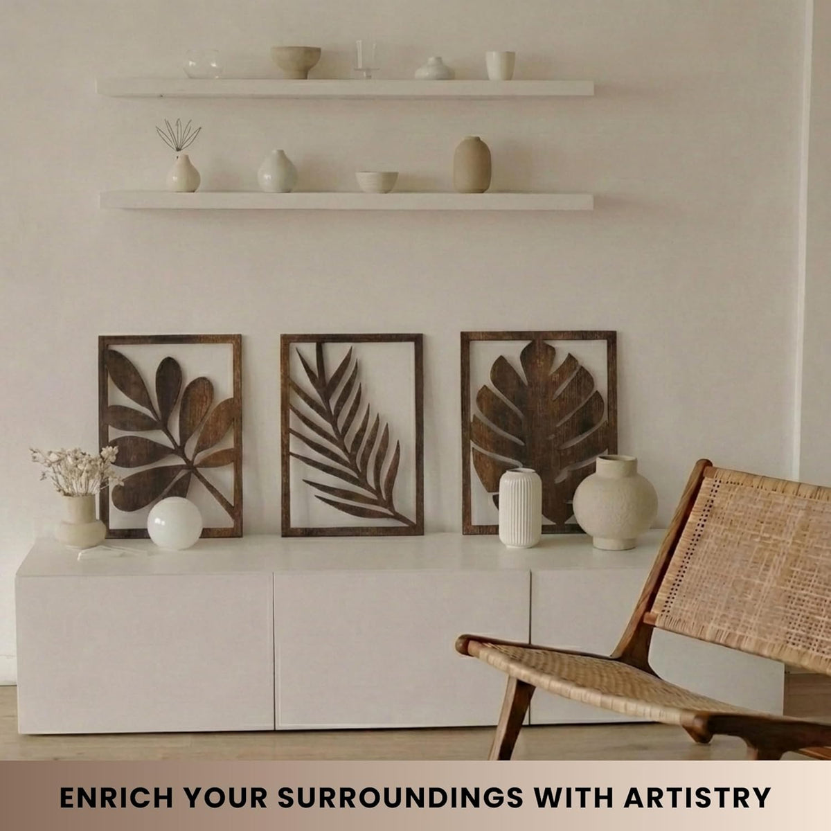 qmmp modern wooden wall sculptures - set of showing dimensions