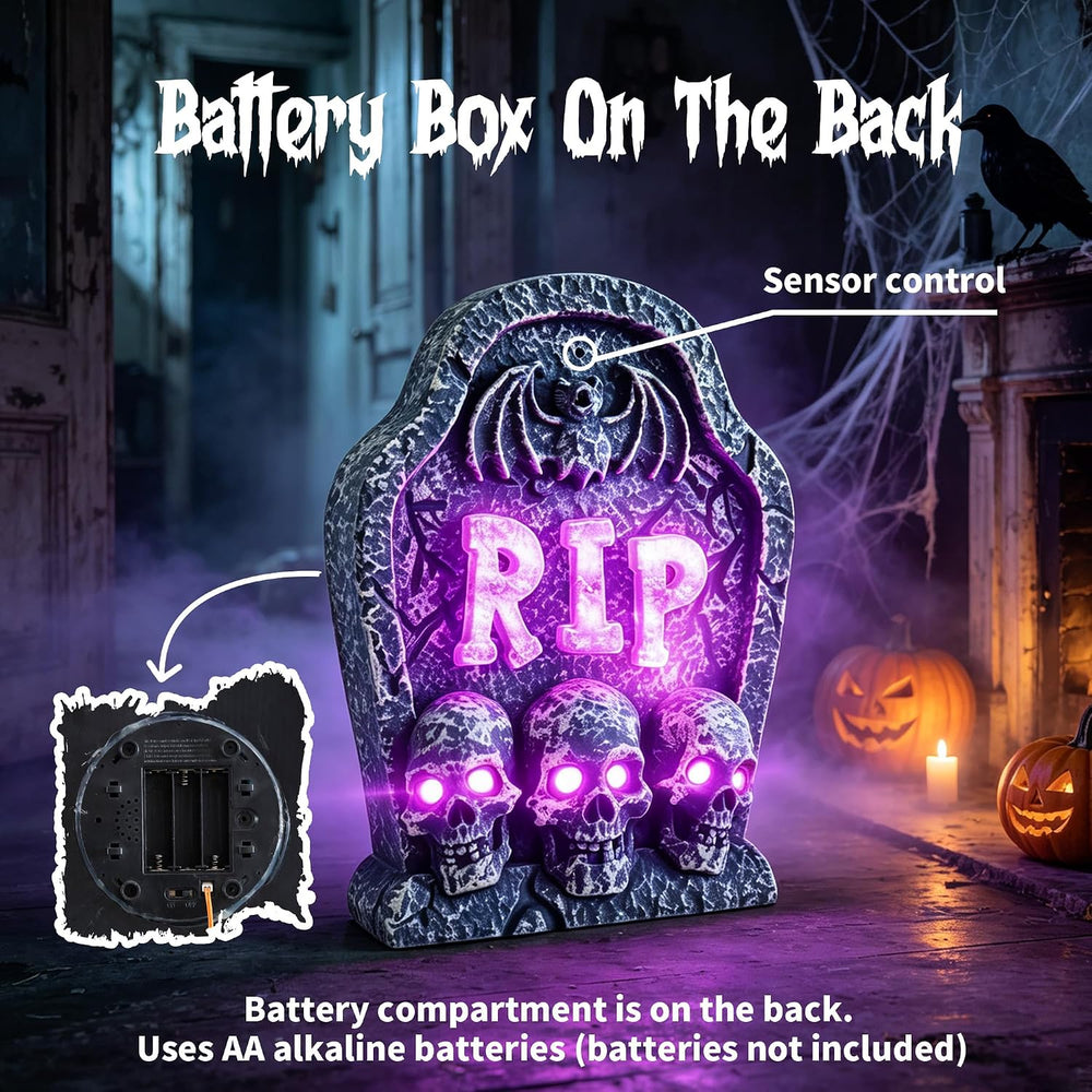 16" Halloween Animated Shaking RIP Tombstone Decor with Creepy Sound