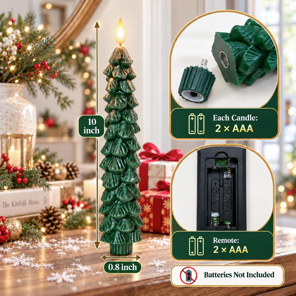 Christmas Tree Flameless Taper Candles, Christmas Holiday Indoor Decoration