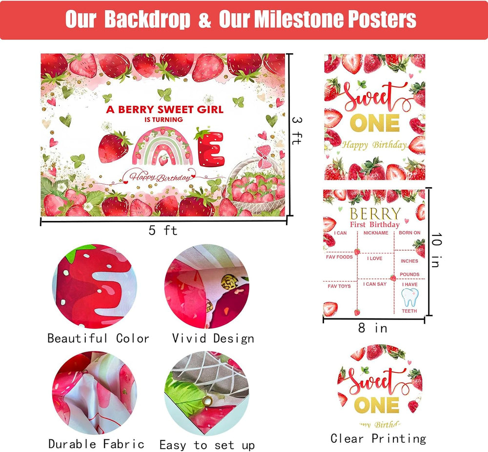Berry First Birthday Decorations for Girls, Strawberry Balloon Arch Kit
