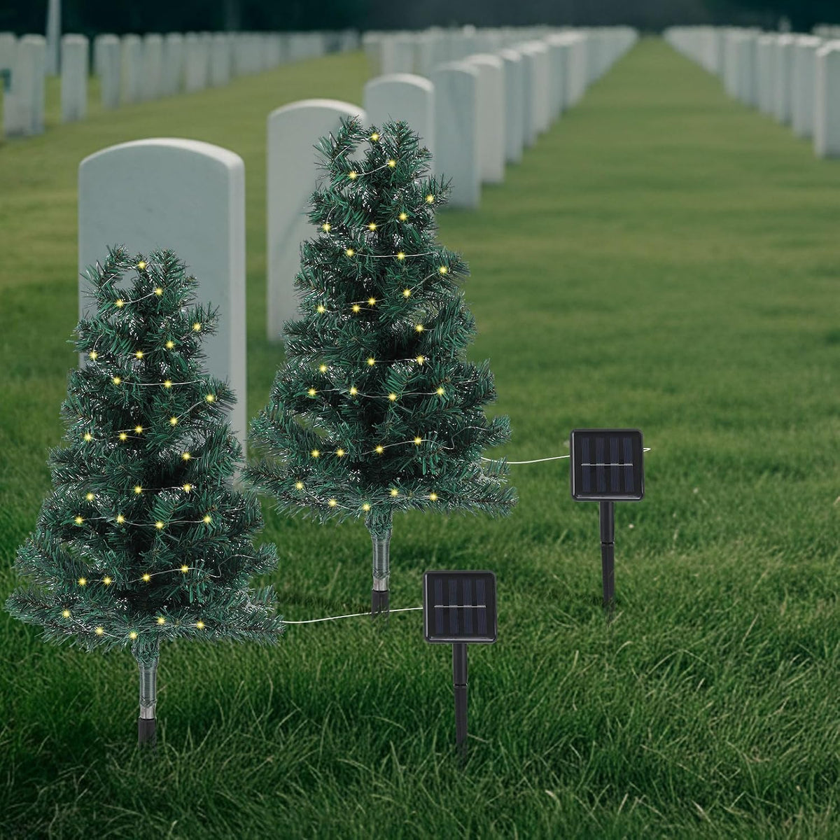 30 inch solar artificial christmas tree for cemetery on a desk or shelf