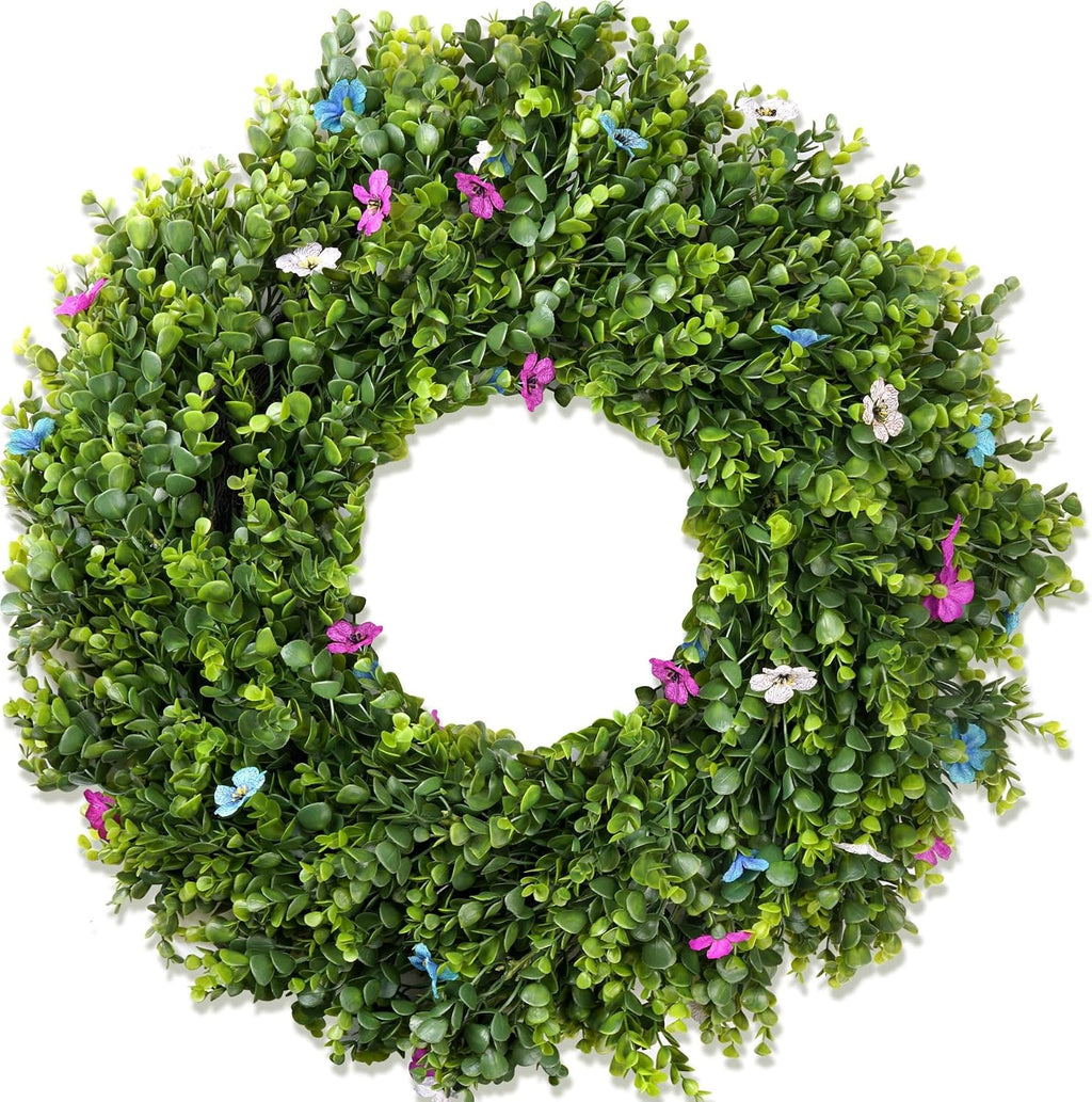 PICKTOP 28-inch Artificial Boxwood Wreath, Wreaths for Front Door,Artificial Greenery Decor, Evergreen All Year Round, Foldable Design for Easy Storage