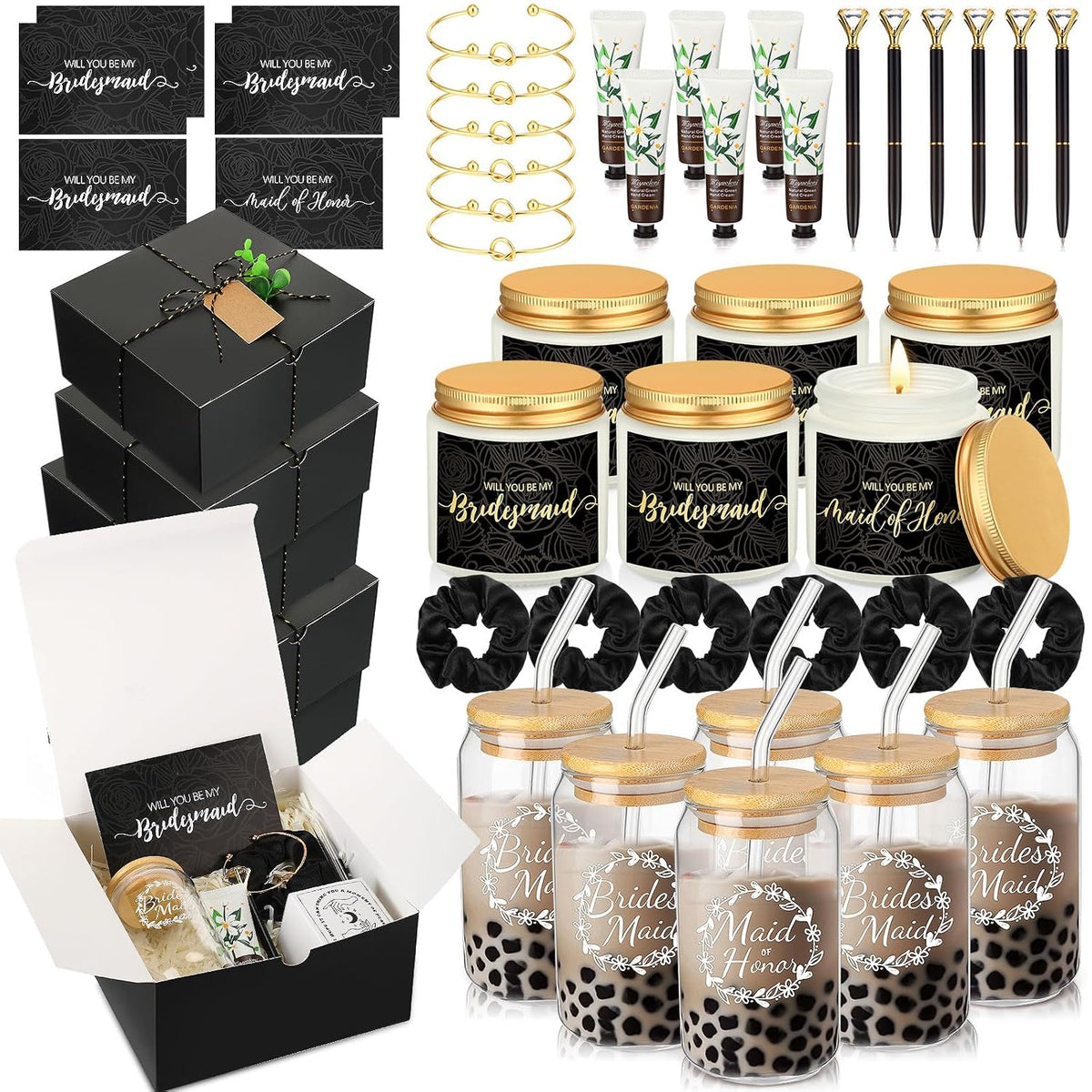Teenyyou 60 Pcs Bridesmaid Proposal Gift Set with Box, Black