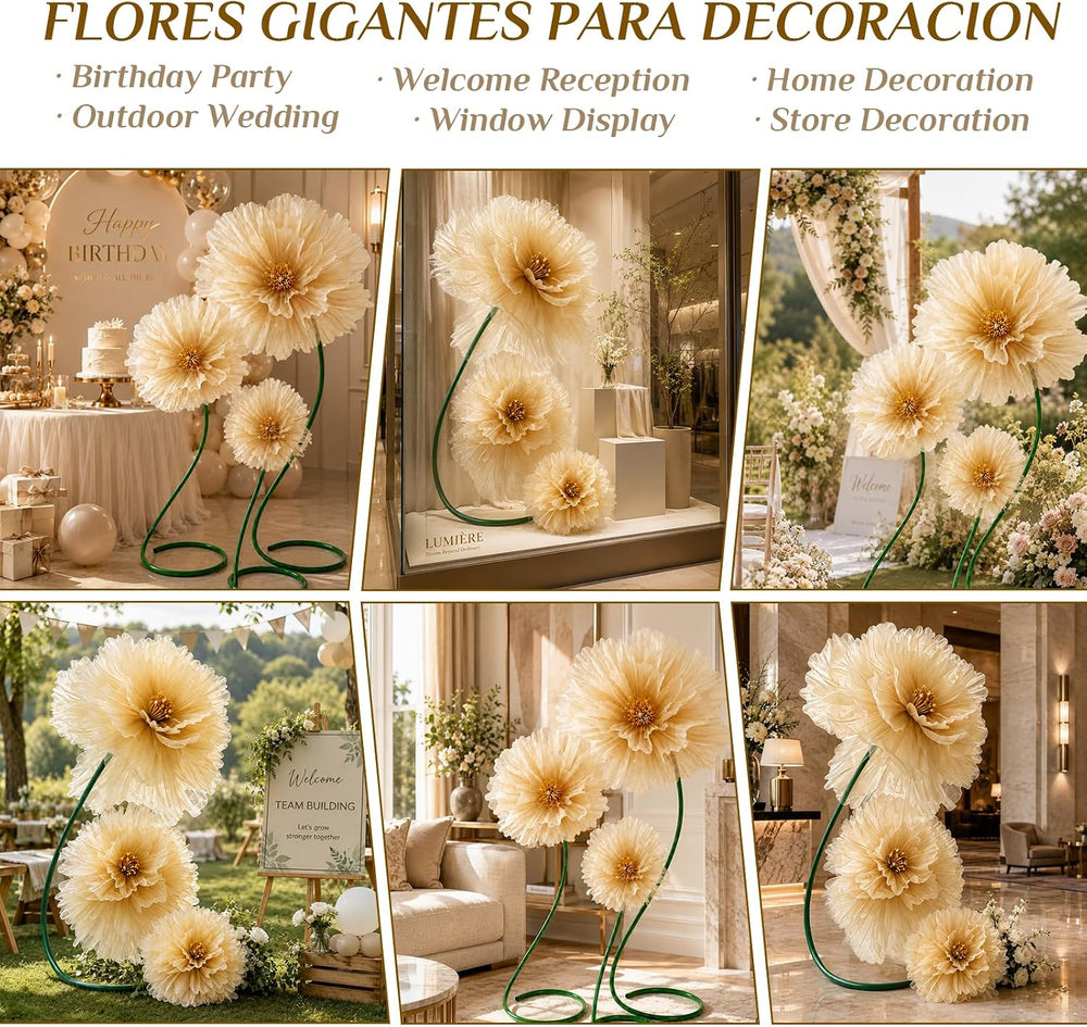 Champagne 6.6Ft Giant Artificial Flowers for Decoration with Stand &Sandbag