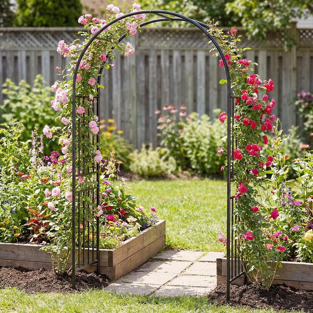 Giantex 86'' Metal Garden Arch, Outdoor Arbor Trellis with 8 Ground S...