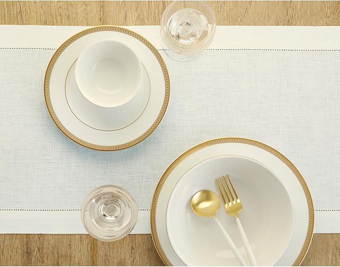 Solino Home Linen Ivory Table Runner 90 Inches Long - 100% Pure Linen Hemstitch 14 x 90 Inch Table Runner for Dining, Fall, Autumn, Thanksgiving, Christmas, Holiday - Classic Hemstitch
