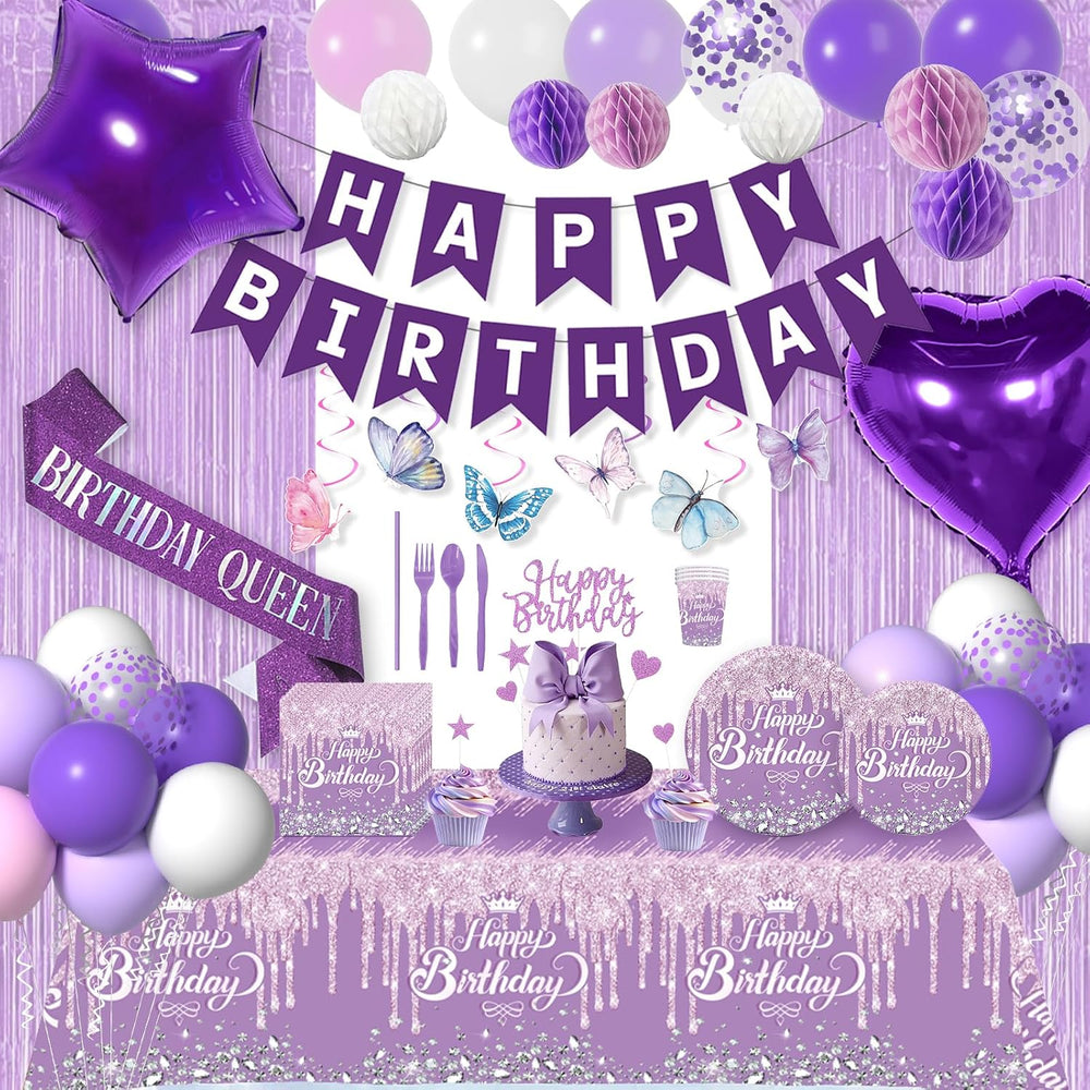Purple Birthday Decorations with Pastel Purple Pink and White Balloons and Ha...