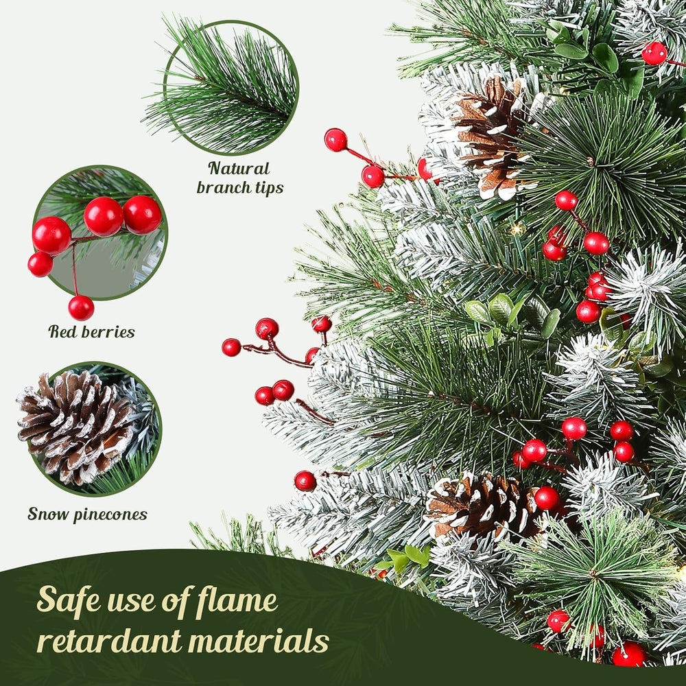 Set of 2 30 Inch Pre-lit Frosted Outdoor Christmas Tree with Remote