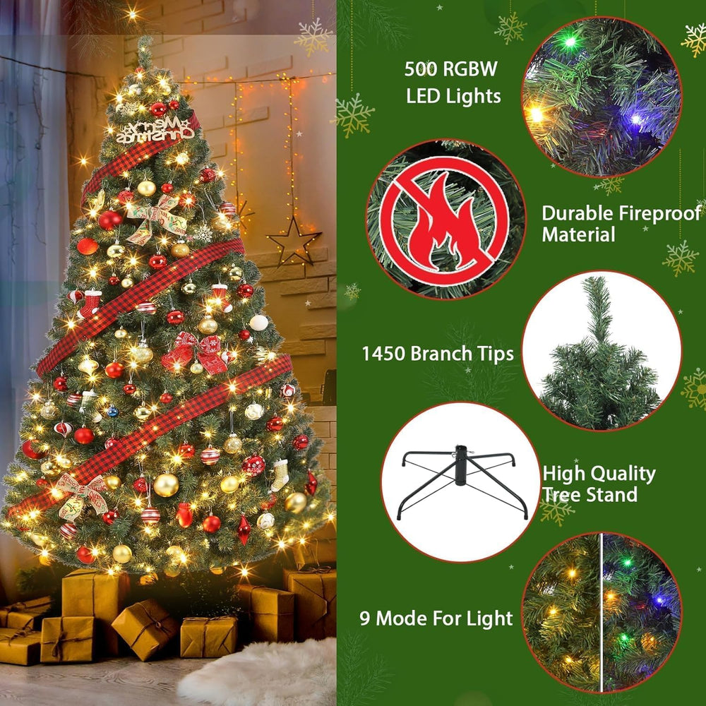 GarveeHome 7.5 ft Artificial Christmas Tree Prelit, Green Xmas Tree