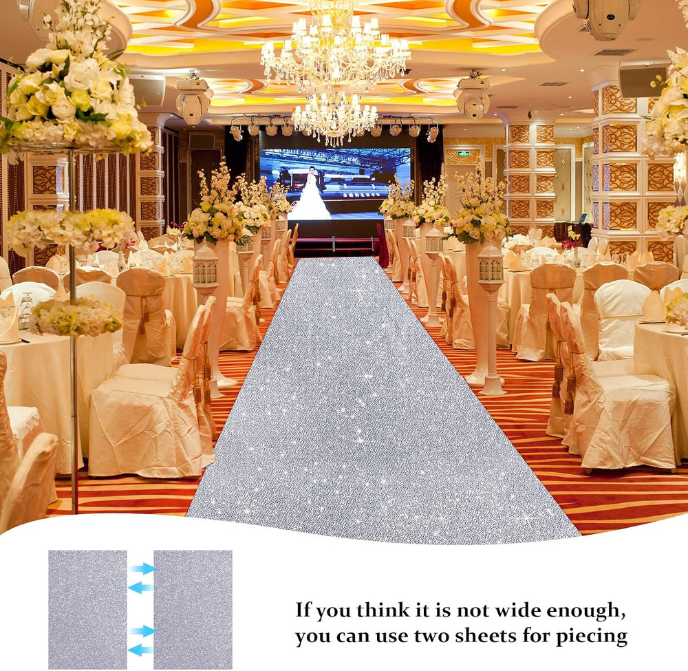 Tatuo Aisle Carpet Runner for Party, 2.46 x 30 Feet, Glitter Silver