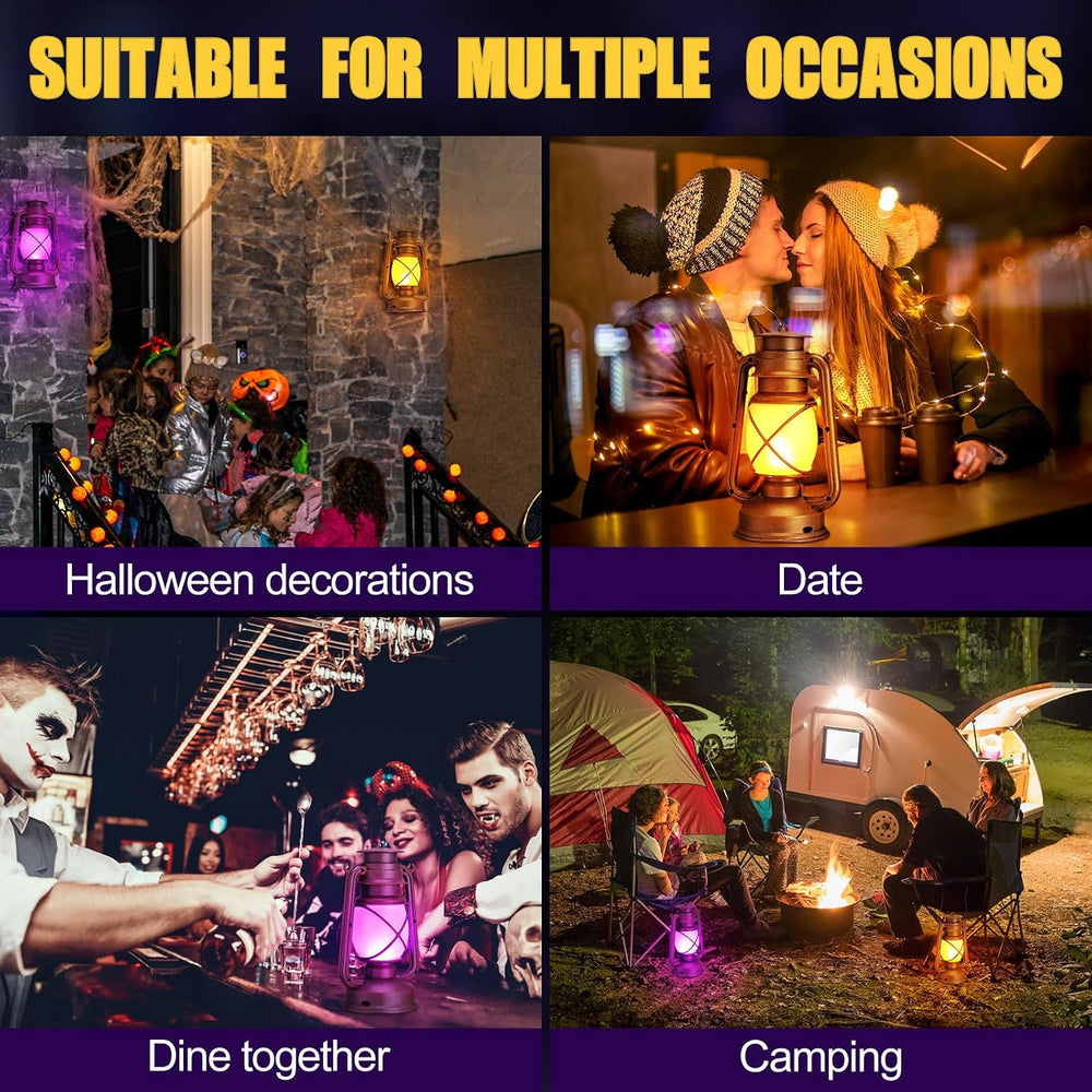 2 Pcs Halloween LED Lantern Rechargeable Flickering Flame Remote
