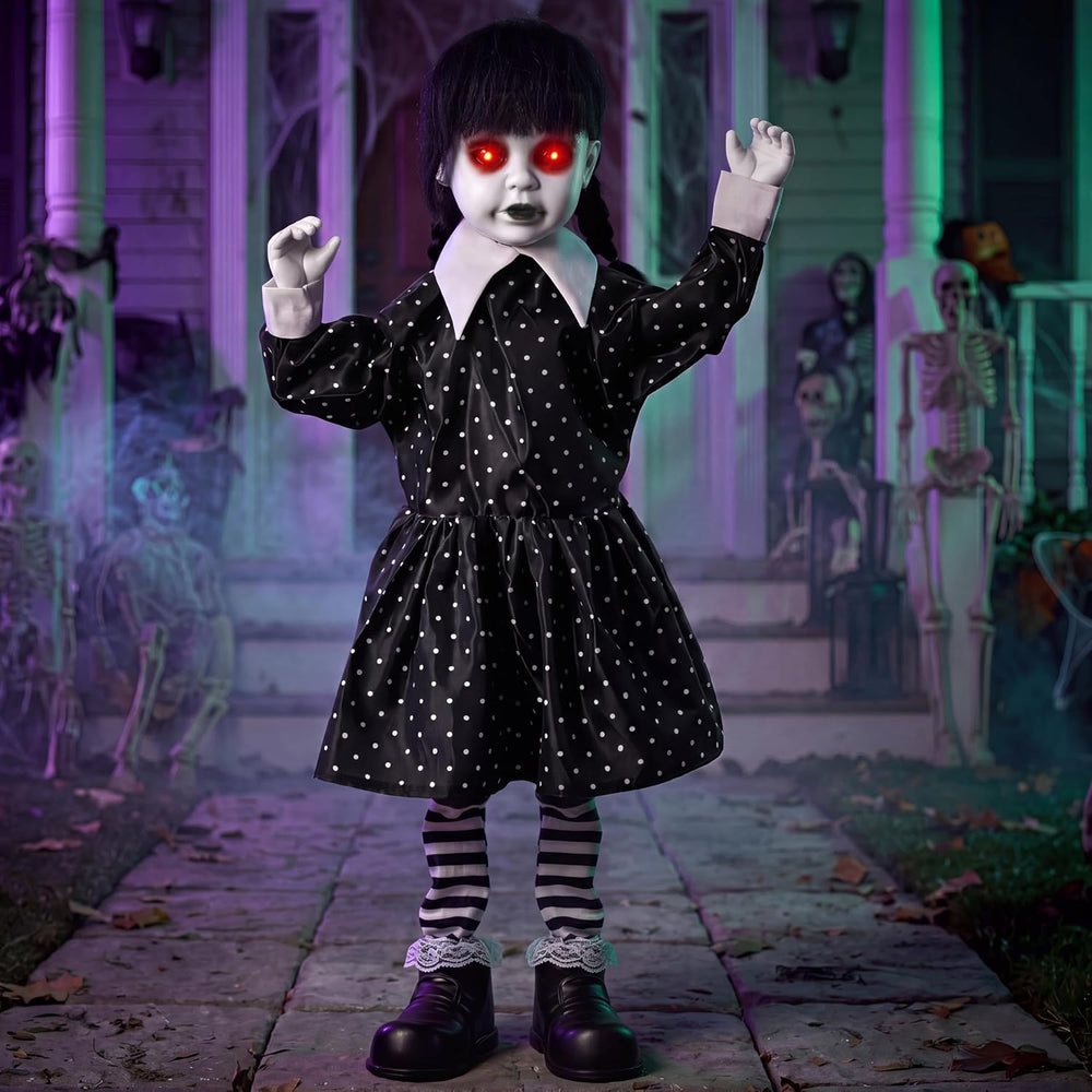 JOYIN Halloween Animatronic School Girl in Black Dress Decoration Outdoor, So...