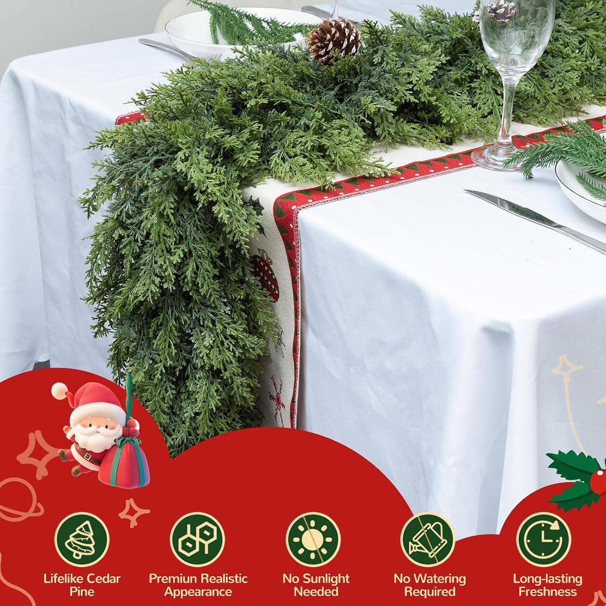Giauma 9FT Double Fullness Artificial Christmas Cedar Garland 280 Branches
