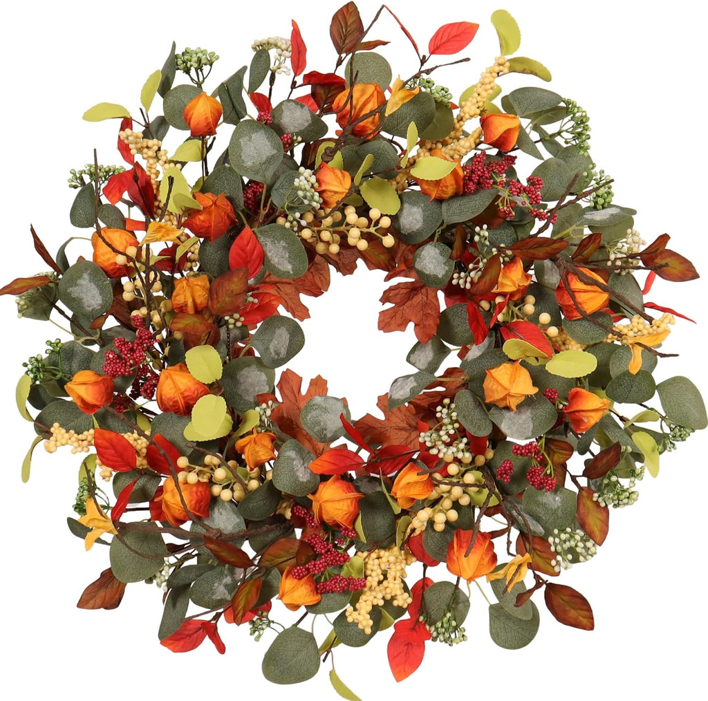 Fall Eucalyptus Lantern pods Wreath 22 Inch Front Door Decor