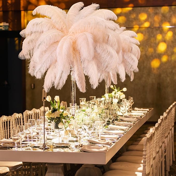 Retrowavy 30 Pcs 18-20 Inch Large Natural Ostrich Feathers Bulk for Centerpieces for Wedding Party Centerpieces Home Decoration Flower Arrangement (Champagne)