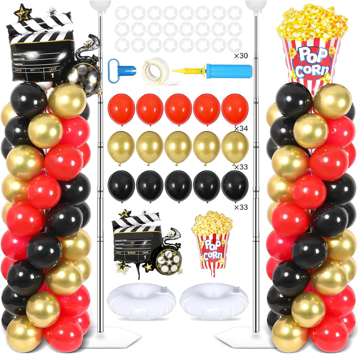 2 Set Movie Night Balloon Column Stand Kit Adjustable Popcorn Balloon Decor