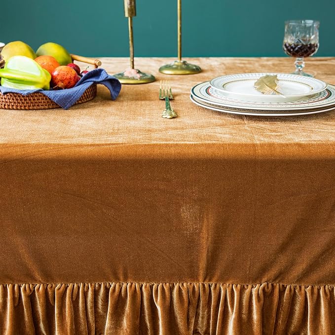 Velvet Tablecloth Luxurious Solid Rectangle Table Cloth,Oblong Retro Farmhouse Ruffle Tablecloths Washable Table Cover for Party Wedding Baby Shower Kitchen Dinning Tabletop Decoration