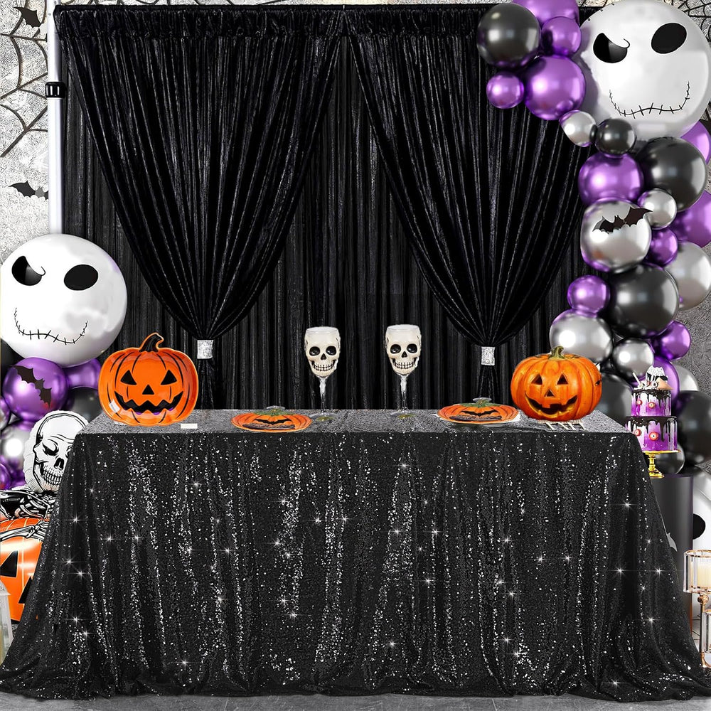 Black Sequin Tablecloth for Party Rectangle Shiny Table Overlays Skirt
