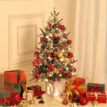 3ft Pre-Lit Holiday Christmas Tree, Artificial Christmas Tree with Timer Function and Led Lights, Snowflake and Red Berry Decorations, Holiday Ready, Easy Indoor Installation, 2-Piece Set