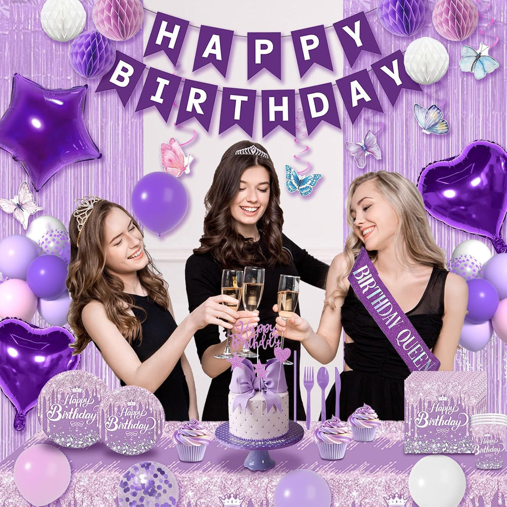 Purple Birthday Decorations with Pastel Purple Pink and White Balloons and Ha...