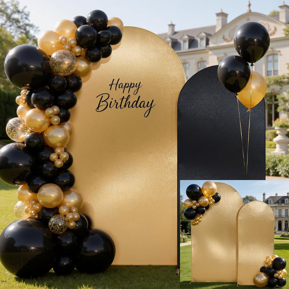 Gold Black Sequin Arch Backdrop Cover 2Set 6 7.2FT, Double-Sided Reversible G...