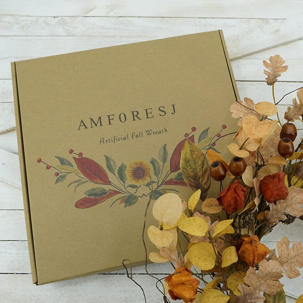amf0resj artificial fall wreath for front door autumn, close-up detail