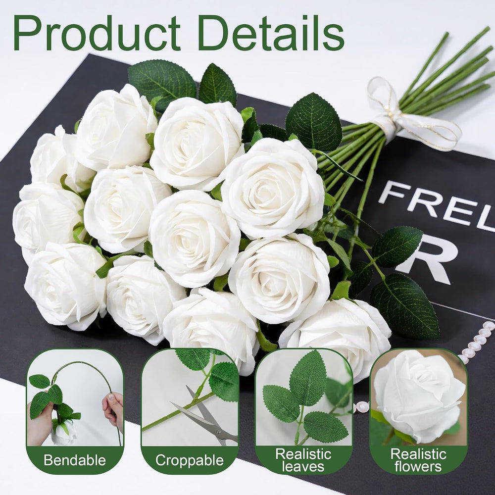 White Roses Artificial Flowers Bulk 100PC Artificial Flowers for Wedding