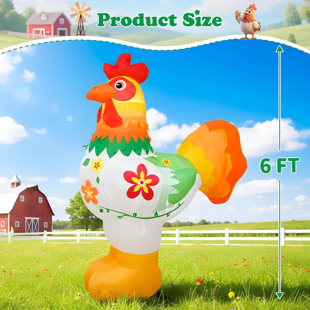 6ft christmas spring farm ranch rooster inflatables cute, close-up detail