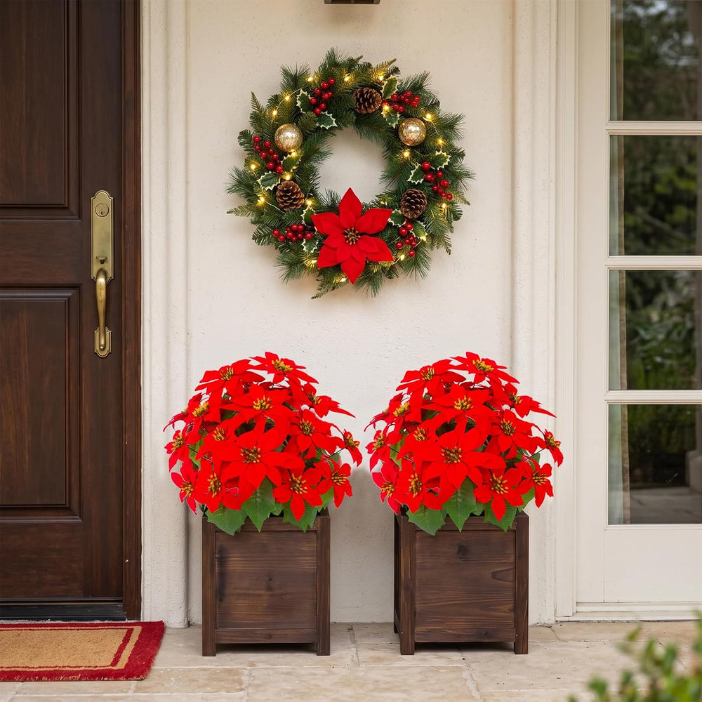 Daynight 2Pcs Artificial Poinsettias with Pots Christmas Flowers, 17.7"