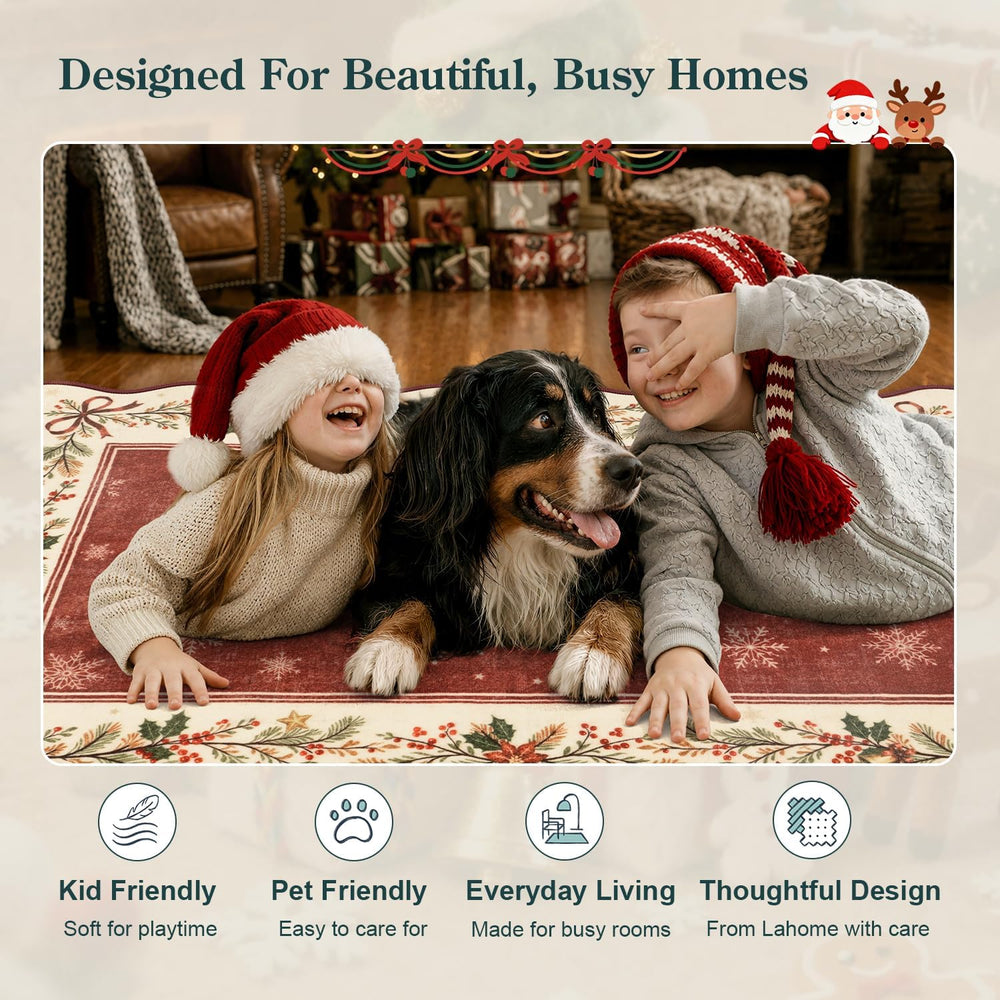 Lahome Christmas Runner Rug 2x6 Red, Washable Kitchen Carpet
