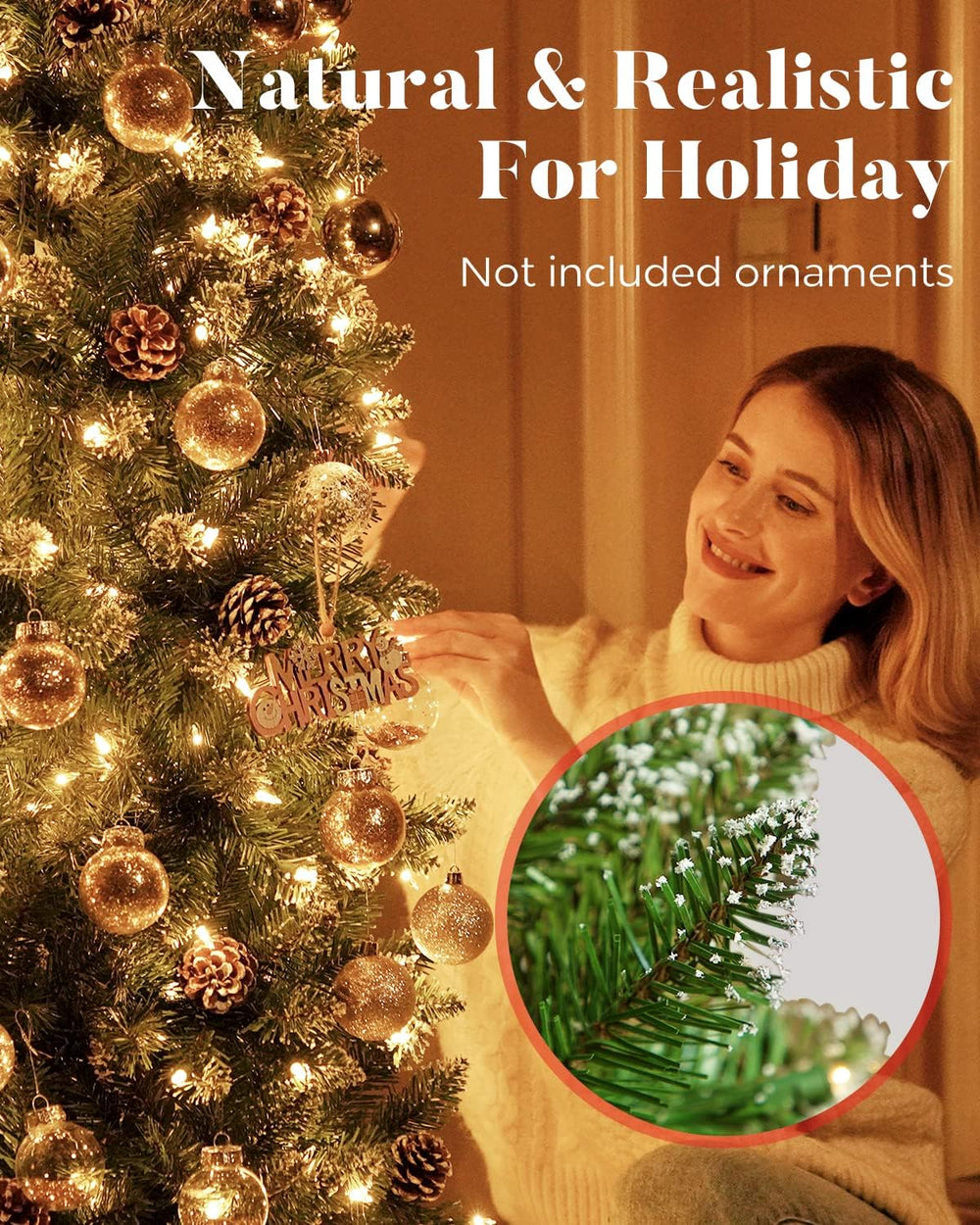 OasisCraft 7ft Snow Pencil Christmas Tree, Pre-lit Artificial Slim Christmas ...
