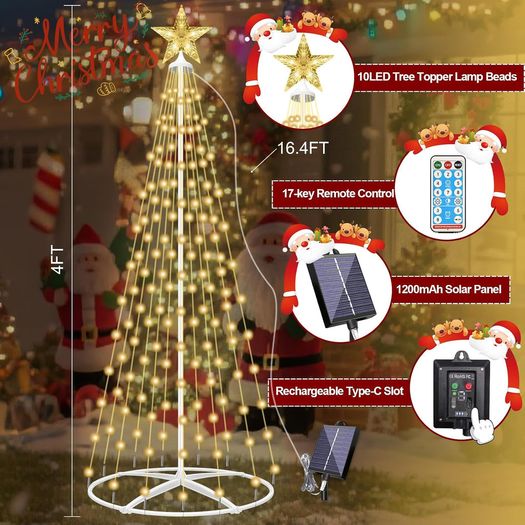 outdoor solar christmas tree lights, 4ft lighted artificial shown in use