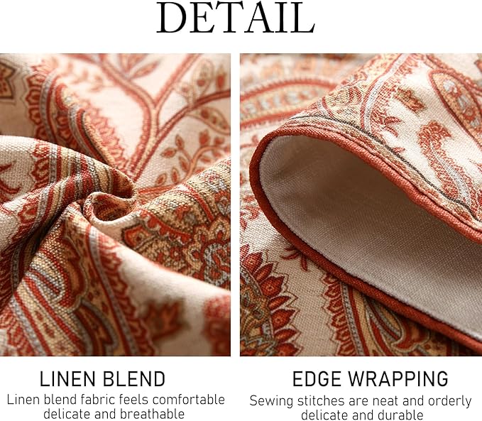 ISAENNE Designer Elegant Red Linen Table Runner 102 Inches Long,Vintage Paisley Pattern Durable Table Runners for Dining Tables,Thanksgiving,Kitchen Tables,Christmas,12"*102"-Chauffrey A