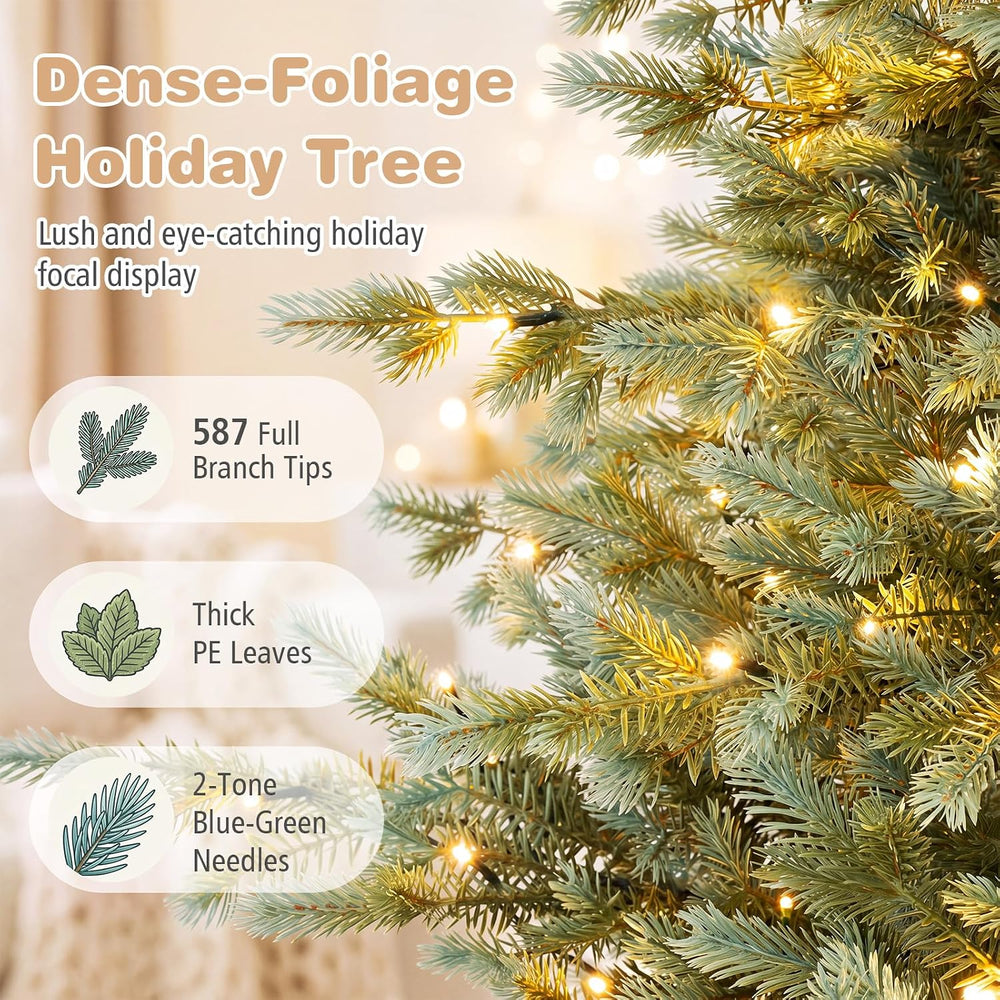 COSTWAY 6 FT Full Pre-Lit Artificial Christmas Tree, 350 Warm White LEDs