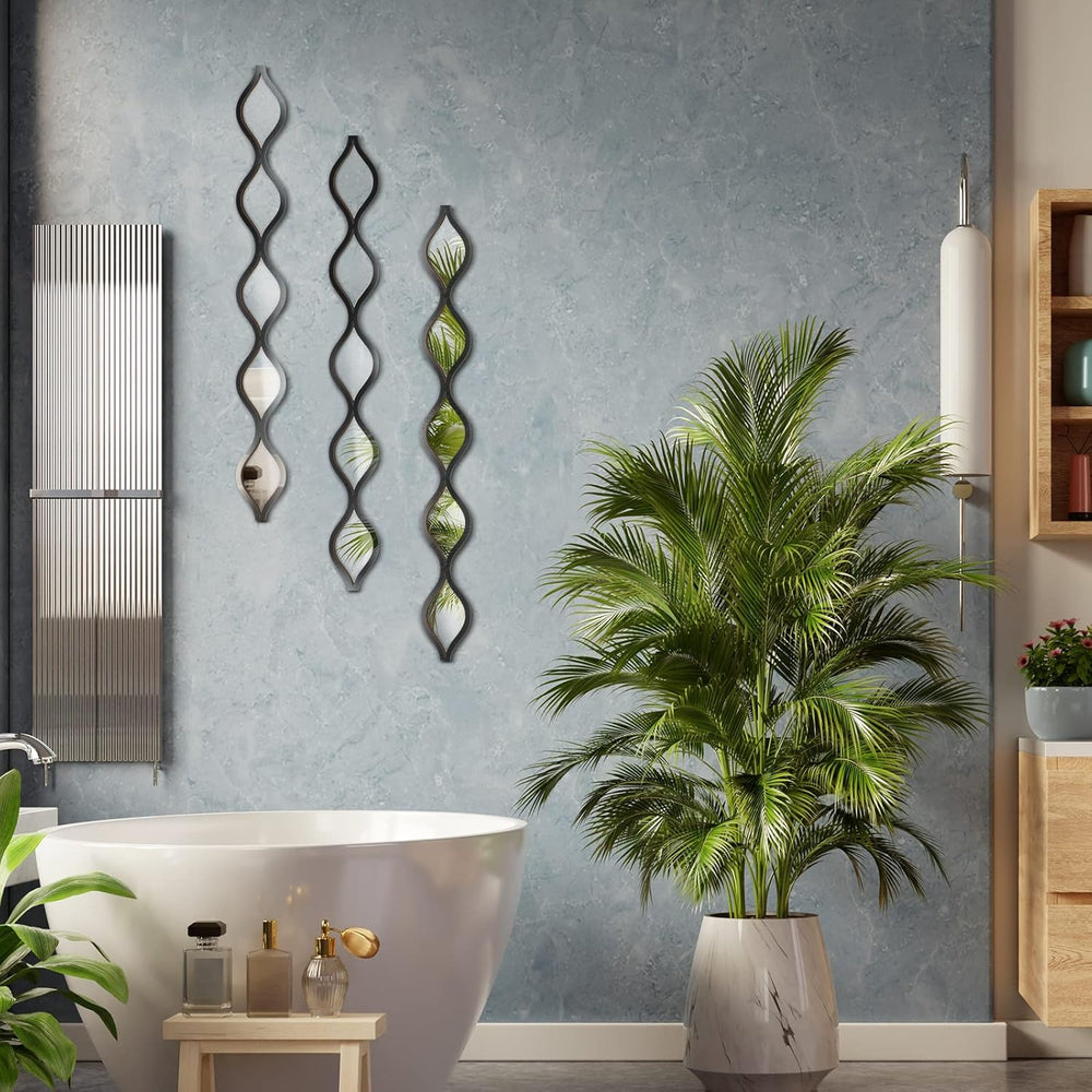 3 Pcs Teardrop Mirror Wall Decor, Narrow Acrylic Black Edge