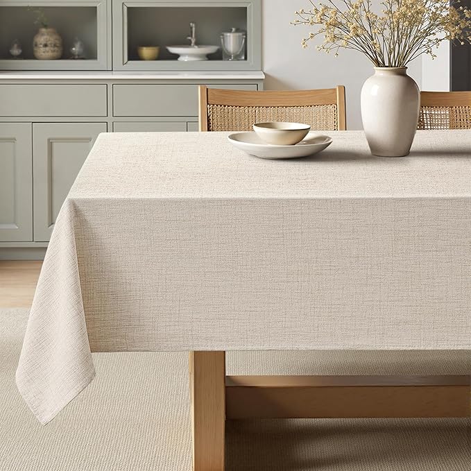 MIULEE Grayish White Linen Tablecloth 60x104 Inch Rectangle Table Cloth Waterproof,Stain Resistant & Wrinkle Resistant for Dining Party Wedding
