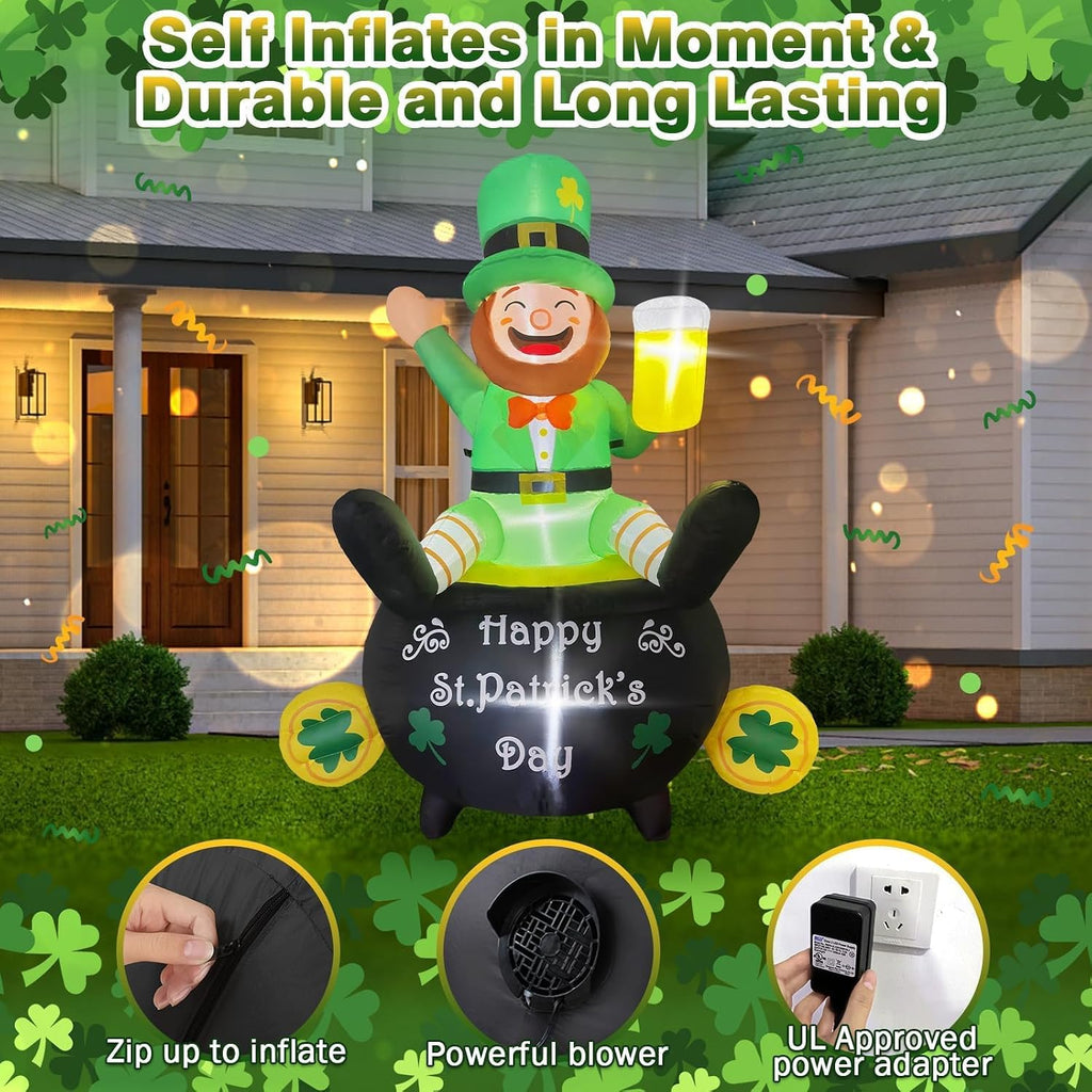 st. patrick's day inflatable outdoor yard decorations 6ft, close-up detail