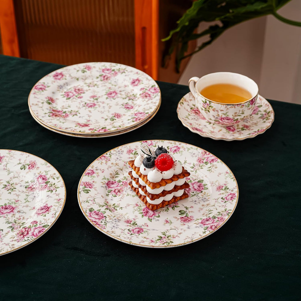 Porcelain Floral Plates, 8in Set of 4 Round Small Appetizer Dessert Plates fo...